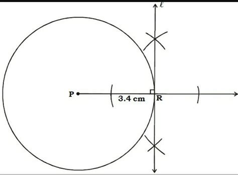 2. Draw a tangent at any point ‘R’ on the circle of radius 3.4 cm and ...