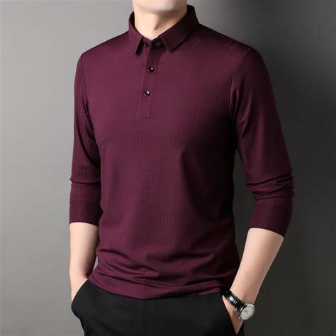 Thermal Texture Long Sleeve Polo Shirt // Burgundy (L) - Celino Long ...