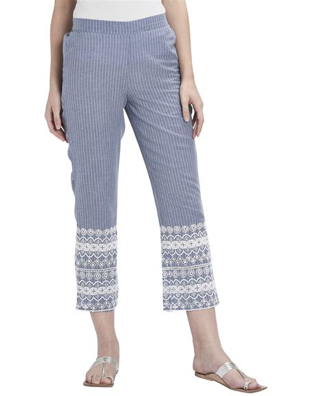 Buy Srishti by fbb Women Mid Rise Embroidered Pants Blue, S at Amazon.in
