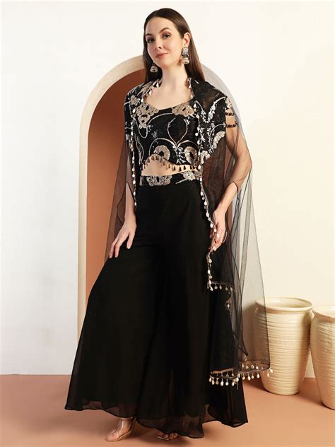 Sequinned Cocktail Indo-Western Co-ord Set with Tassles & Conch Shell ...