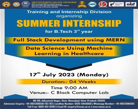 Summer Internship Program for B. Tech. 4th Year students