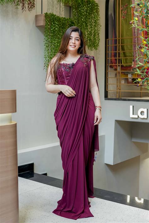 Sheeya Wine Embroidered Corset Drape Saree – LaGlits