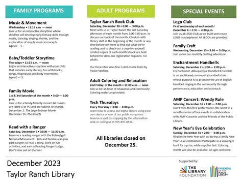 Explore Taylor Ranch Library's Exciting December 2023 Calendar ...