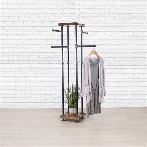Buy Industrial Pipe and Wood Clothes Rack 4-Way, Garment Rack, Clothing ...