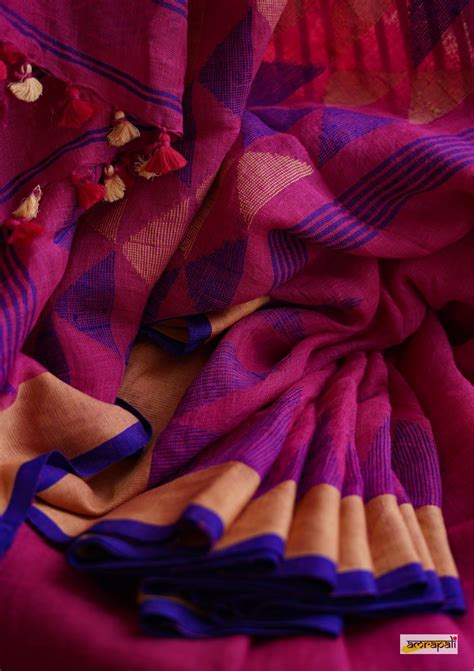 Handwoven Pure Linen with Triangle Motifs on Palla – Amrapali Boutique