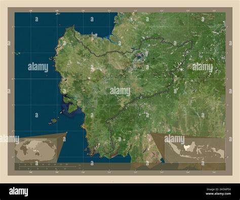 Kalimantan Barat, province of Indonesia. High resolution satellite map. Locations of major ...