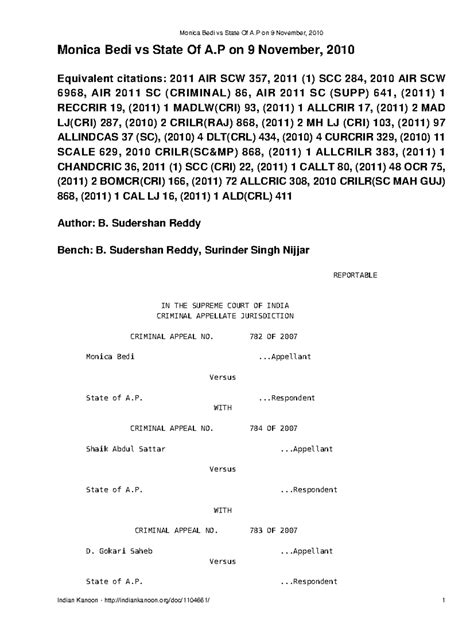 Monica Bedi vs State Of A P on 9 November 2010 - Sudershan Reddy Bench ...