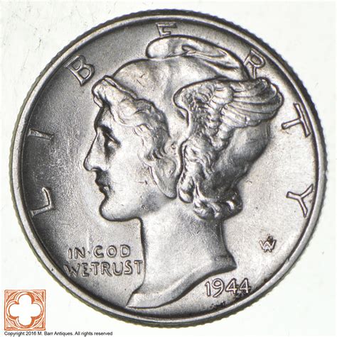 Ch AU/Unc 1944 Mercury Liberty Dime - 90% Silver - High Grade ...