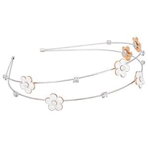 Aaishwarya Dual Strand White Floral & Stone Studded Metal Hair Band For ...