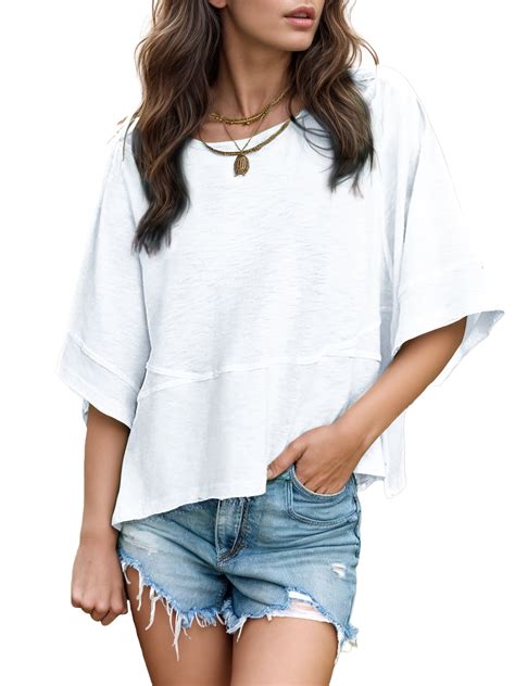 Women's Summer Tops Casual Crew Neck Blouse Batwing Basic Half Sleeve ...
