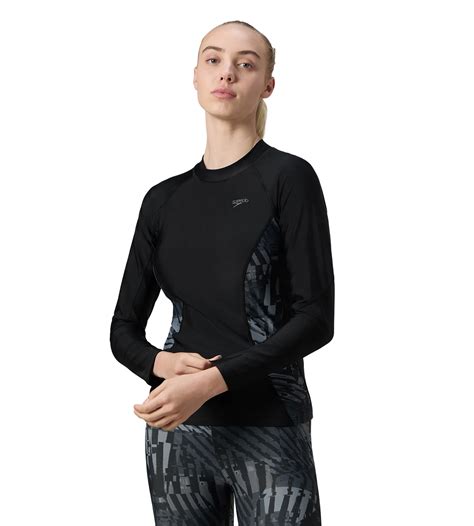 Buy Speedo Women's Endurance10 Splice Print Long Sleeve Suntop - Black ...