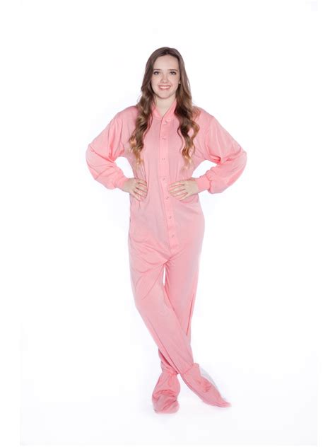Big Feet PJs Pink Jersey Knit Adult Footie Footed Pajamas with Drop ...