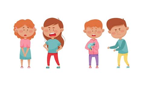 Warring boy and girl with offensive behavior insulting agemate vector ...