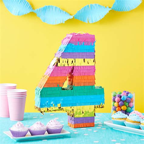 Piñata arcoíris número 4 para decoraciones de fiesta de cumpleaños de 4 ...