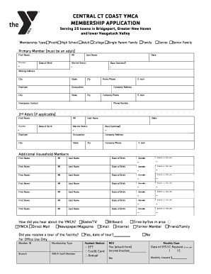 Central Connecticut Coast YMCA Membership Application - Blank Fillable ...