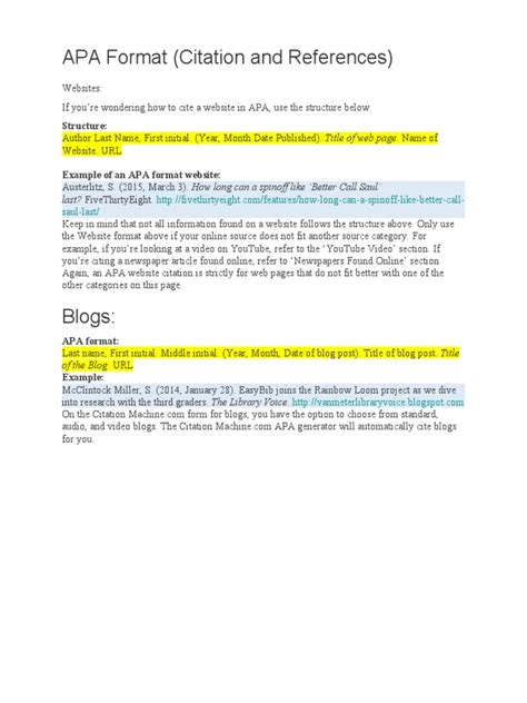 APA Format For Citation and References | PDF | Websites | Apa Style