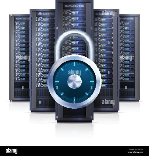 Computer server racks with security lock symbol black on white ...