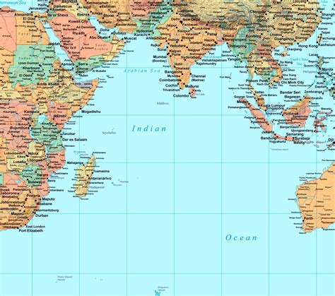 Map of Indian Ocean with cities - Ontheworldmap.com