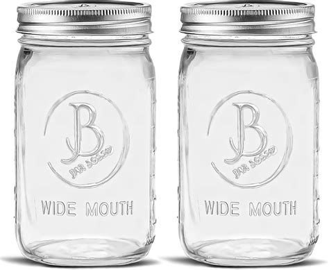 Wide Mouth Mason Jars 32 oz - (2 Pack) - Clear Glass Quart Mason Jars ...