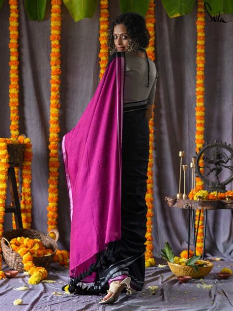 Cotton Black Saree With Silver Border|Phuljhadi Sitaare|Suta