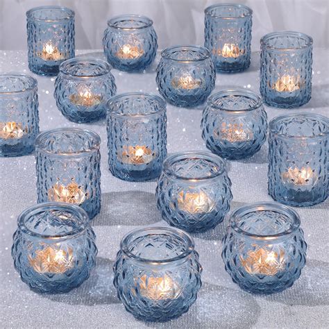 Amazon.com: DARJEN Blue Votive Candle Holders Set of 36- Round Candle ...