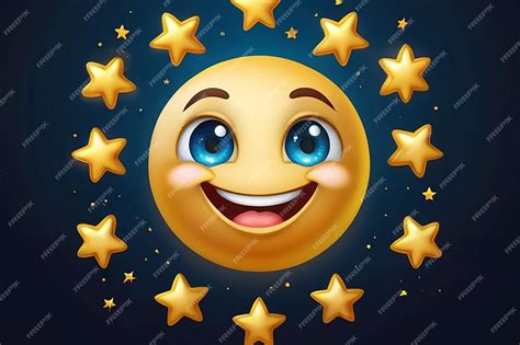 Starry eyed emoji Golden stars for eyes excited emoticon with open ...