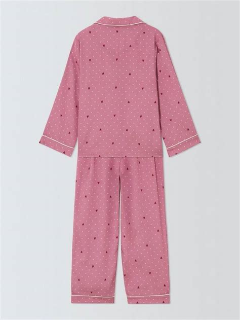 John Lewis Kids' Heart Print Satin Pyjama Set, Pink