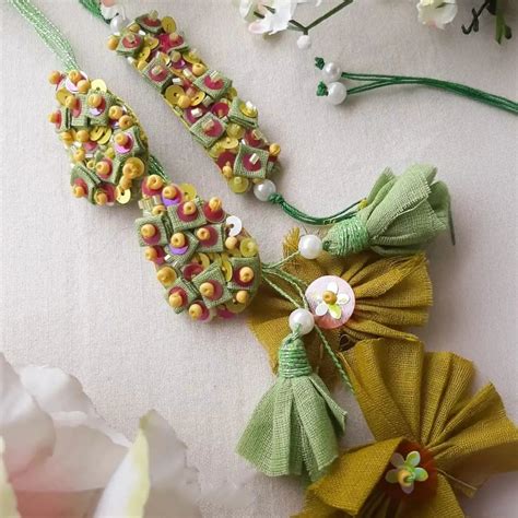 Buy Hand Embroidered Beaded Pista Bhaiya Bhabhi Rakhi With Roli Chawal ...