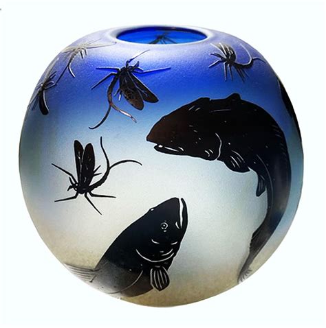 Overlay Cameo Etched Vessel with Trout '4 of 50' For Sale at 1stDibs