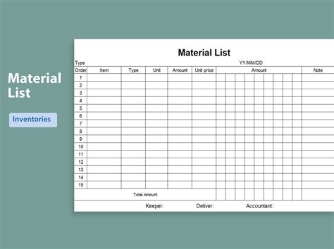 Image result for Project Material List Sample