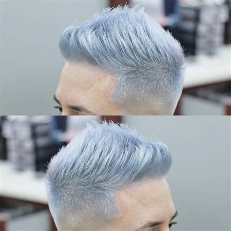 Silver fade men's hair | Silver blue hair, Men hair color, Grey hair dye