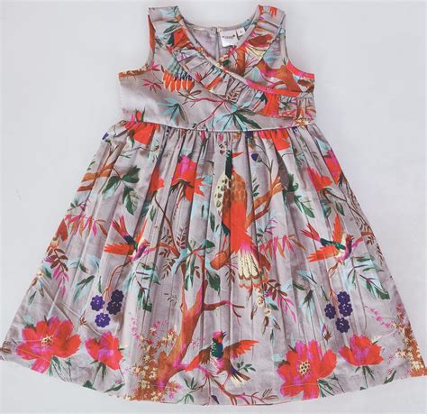Bird Print Shift Dress With Ruffle Detail – Cotton Dress for Infants ...