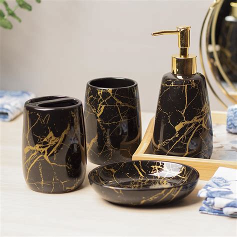 Market99 Black Ceramic Bathroom Set of 4 - Stone Finish | Matte ...
