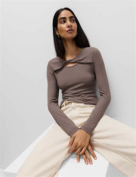 Buy Ribbed Twist Front Top at Marks & Spencer