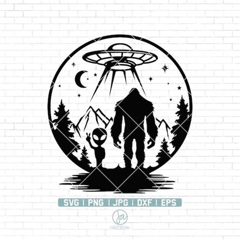 Bigfoot and Alien Under the Moon Svg Bigfoot Svg Alien Svg - Etsy India