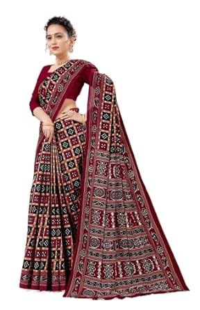 ETHNIC ODISHA Pure Cotton Sambalpuri Printed Saree for Women (Black Red ...