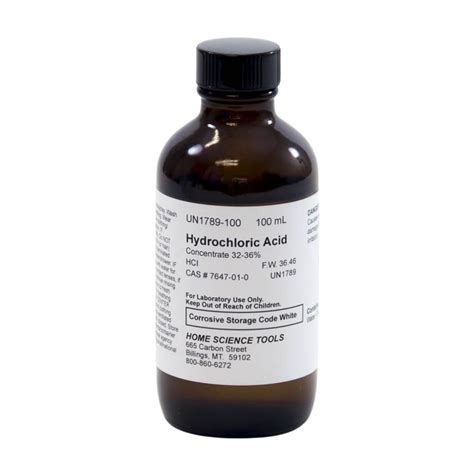 Hydrochloric Acid, 100 mL - Concentrated 12 Molar 32-36% HCI Solution