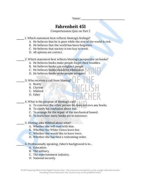 Fahrenheit 451 by Ray Bradbury Quiz and Answer Key Bundle | Made By ...