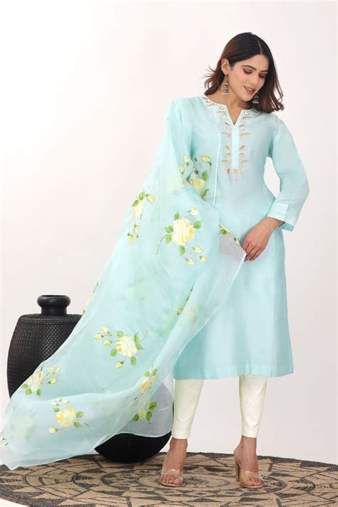 Hand Painted White Rose Straight Suit – Sanjoni