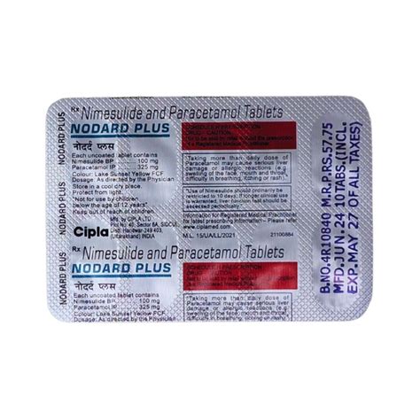 NODARD PLUS TAB - Generic for NIMULID P | NIMEK PARA | NIMSAID P (Nime ...