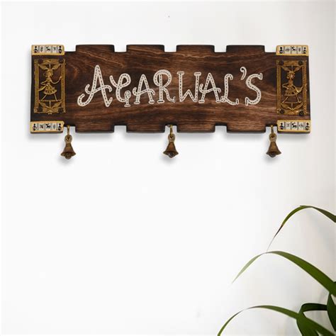 ExclusiveLane Dhokra and Warli Customizable Wooden Name Plate with ...