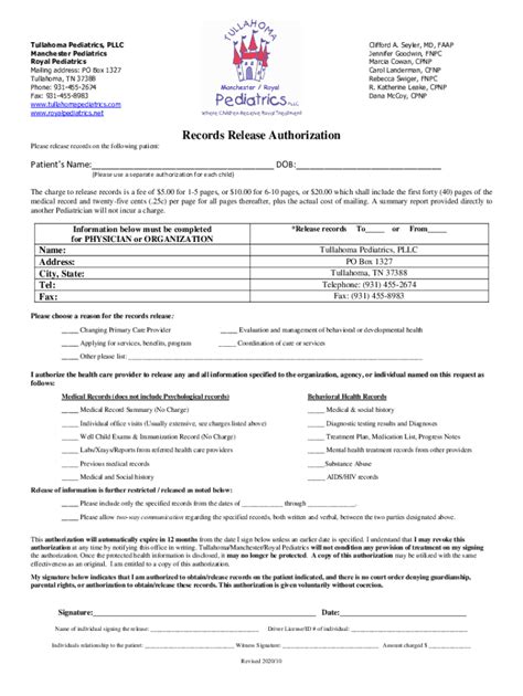 Fillable Online RECORDS RELEASE AUTHORIZATION2020.10.02 Fax Email Print ...