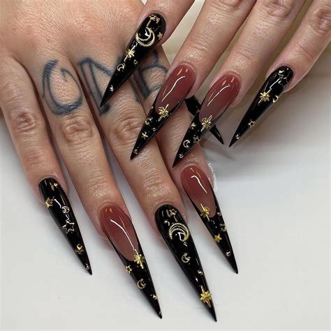 MISUD Stiletto Press on Nails Long Almond Fake Nails Glossy Glue on ...