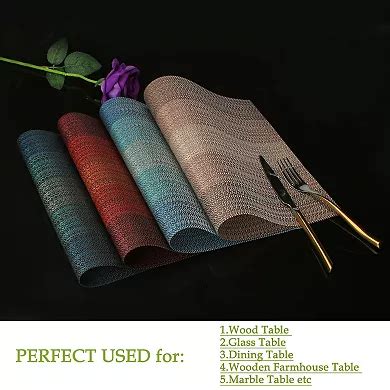 Placemats Woven Non-slip Mats for Kitchen Dining Table, Blue, 4pcs