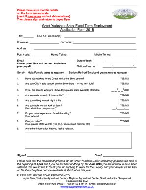 Fillable Online greatyorkshireshow co General Staff Advert Job ...