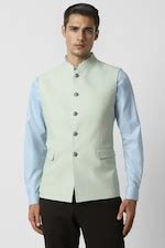 Buy Men Green Check Wedding Nehru Jacket Online - 39638354 | Van Heusen