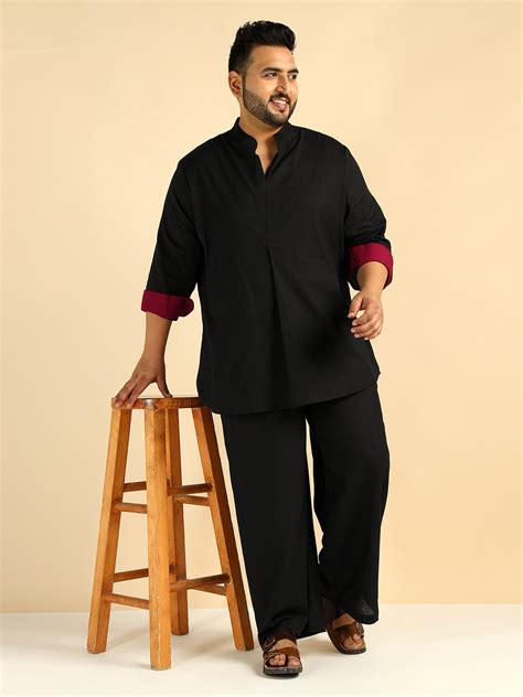 Black Colour Pure Cotton Plus Size Co-Ord Set For Men