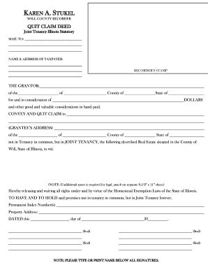IL Will County Recorder Quit Claim Deed - Complete Legal Document Online