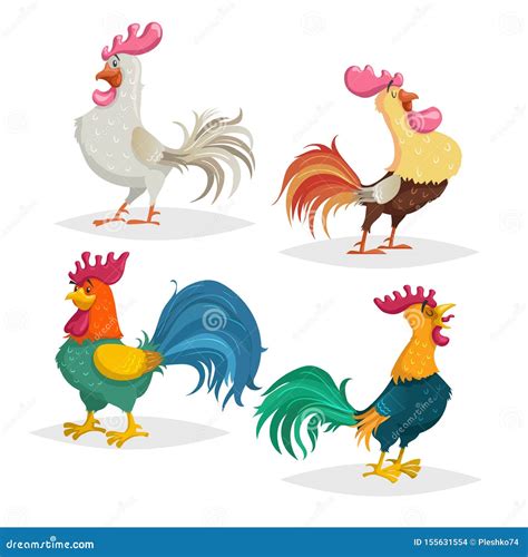 Cartoon Roosters And Hens Vector Illustration | CartoonDealer.com #82677894