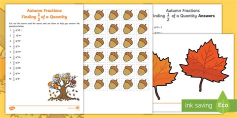 Autumn Themed Fractions Finding Half of a Quantity Activity